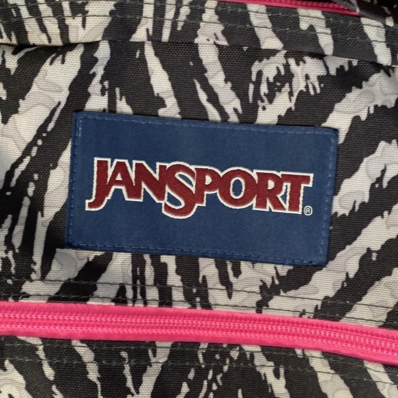 Jansport Zebra Print Large Back Pack Book bag Womens Pink compartments school - Picture 8 of 12